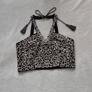 Anthropologie Black And White Embroidered Halter Crop Top